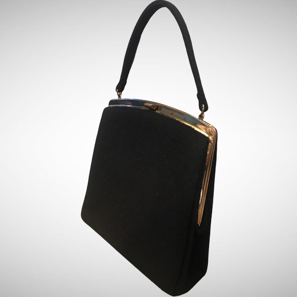 Vintage THEODOR of California Black Wool evening Bag w/ Brass
